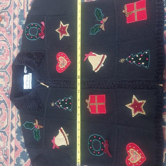 Christmas Sweater Croft & Barrow Wms Zipper Cardigan Sz M Patchwork Hand Knit XL - Picture 4 of 5